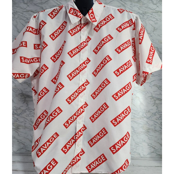 Weekend Warrior 'Savage' Button Down Casual Short Sleeve Men's Shirt Size Large - Picture 2 of 9